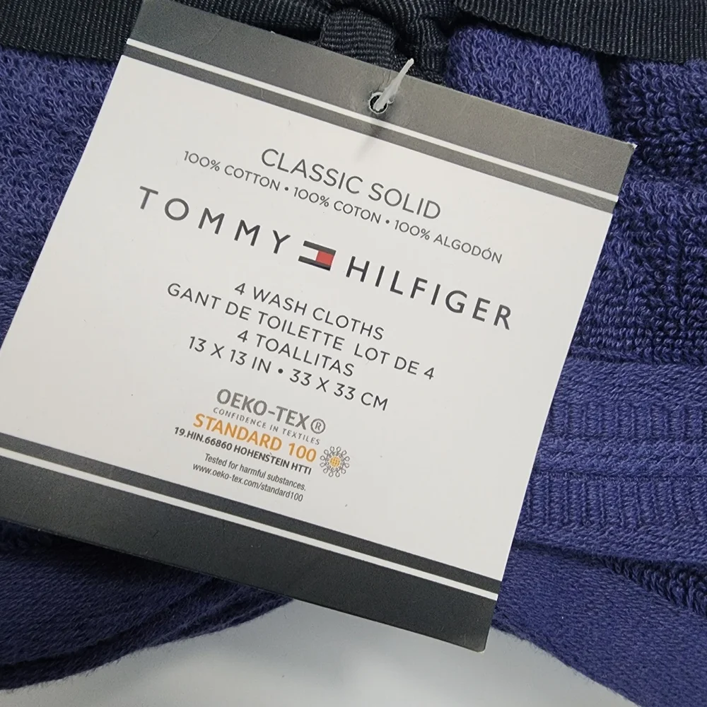 NWT Wash cloths Navy Blue Face Cloths Tommy Hilfiger Set of 4